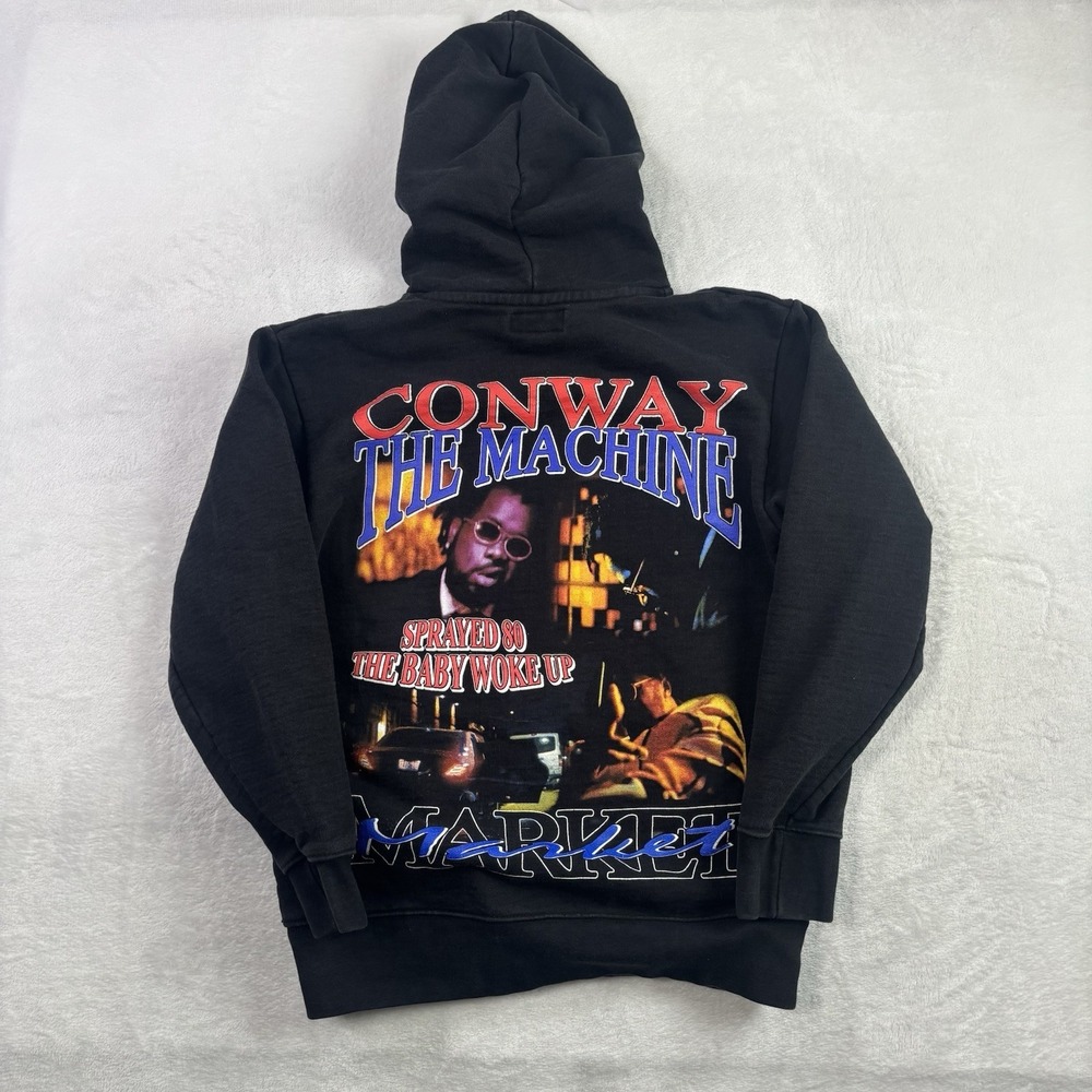 Market Conway The Machine Pullover Long Sleeve Black Fleece Hoodie Men's Small